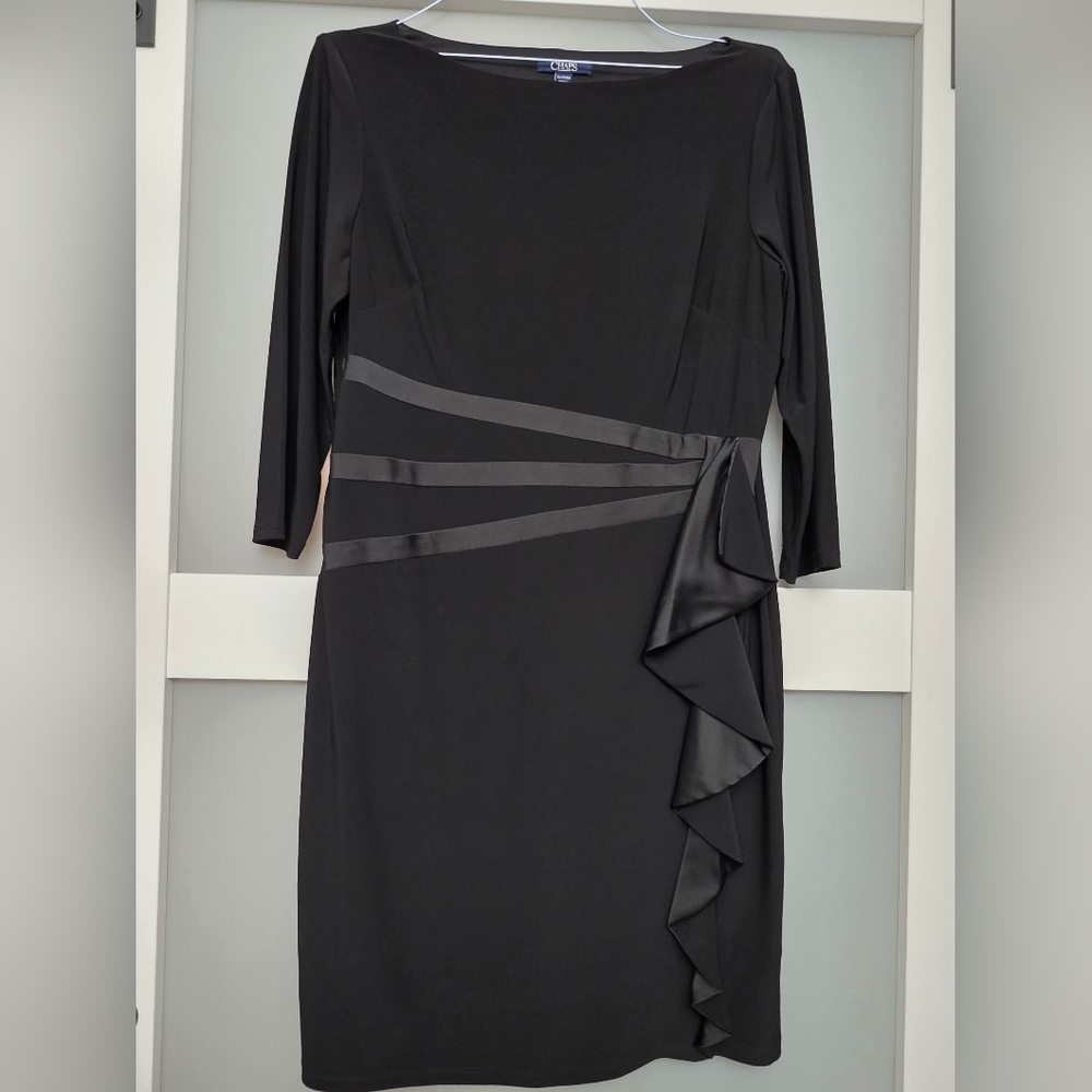 Chaps Black Ruffle Accent Long-Sleeve Dress